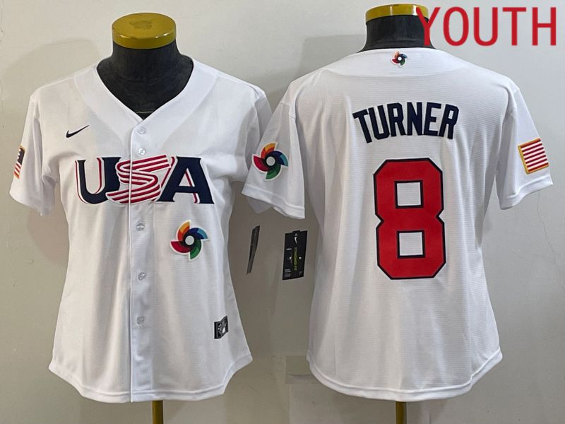 Youth 2023 World Cub USA #8 Turner White MLB Jersey9->youth mlb jersey->Youth Jersey